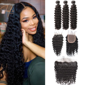 Lot 3 Tissages + Closure 4x4 ou Lace frontal 13x4 Cheveux Vierges Bouclées / Virgin Deep Wave Hair (Brésilien 10A) feelnbeauty.com