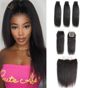 Lot 3 Tissages + Closure 4x4 ou Lace frontal 13x4 Cheveux Vierges Kinky / Virgin Straight Kinky Hair (Brésilien 10A) feelnbeauty.com