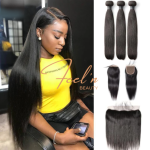 Lot 3 Tissages + Closure 4x4 ou Lace frontal 13x4 Cheveux Vierges Lisse / Virgin Straight Hair (Brésilien 10A)