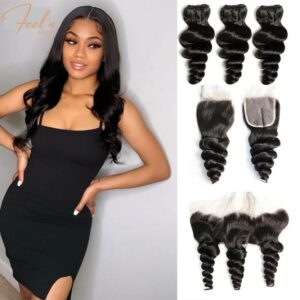 Lot 3 Tissages + Closure 4x4 ou Lace frontal 13x4 Cheveux Vierges Loose / Virgin Loose Wave Hair (Brésilien 10A) feelnbeauty.com