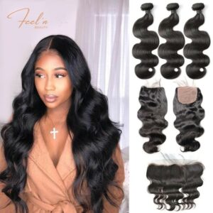 Lot 3 Tissages + Closure 4x4 ou Lace frontal 13x4 Cheveux Vierges Ondulés / Virgin Body Wave Hair (Brésilien 10A) feelnbeauty.com