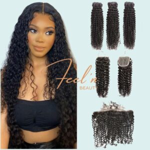 Lot 3 Tissages + Closure 4x4 ou Lace frontal 13x4 Cheveux Frisés / Virgin Curly Wave Hair (Brésilien 10A) feelnbeauty.com