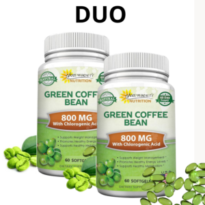 DUO d'Extrait de café vert à 50 % d'acides chlorogéniques 800MG - GREEN COFFEE BEAN - pour le métabolisme, antioxydant naturel et perte de poids, à base de plantes - 60 capsules molles végétaliennes