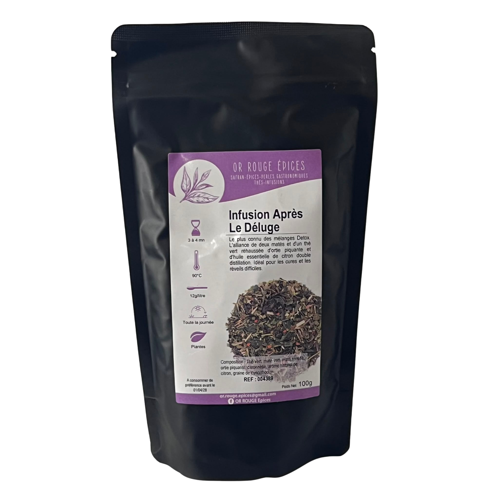 Infusion Détox Après le Déluge – Thé Vert, Maté & Ortie – 100 g Infusion Détox Après l'Orage au thé vert, maté et ortie piquante en sachet de 100 g pour le drainage et l'élimination naturelle des toxines