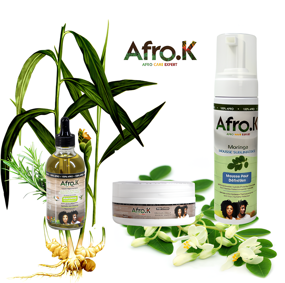 Rituel Pousse & Tresses Afro K Rituel Pousse & Tresses Afro K avec sérum romarin gingembre, mousse sublimatrice et cire coiffante pour cheveux afro