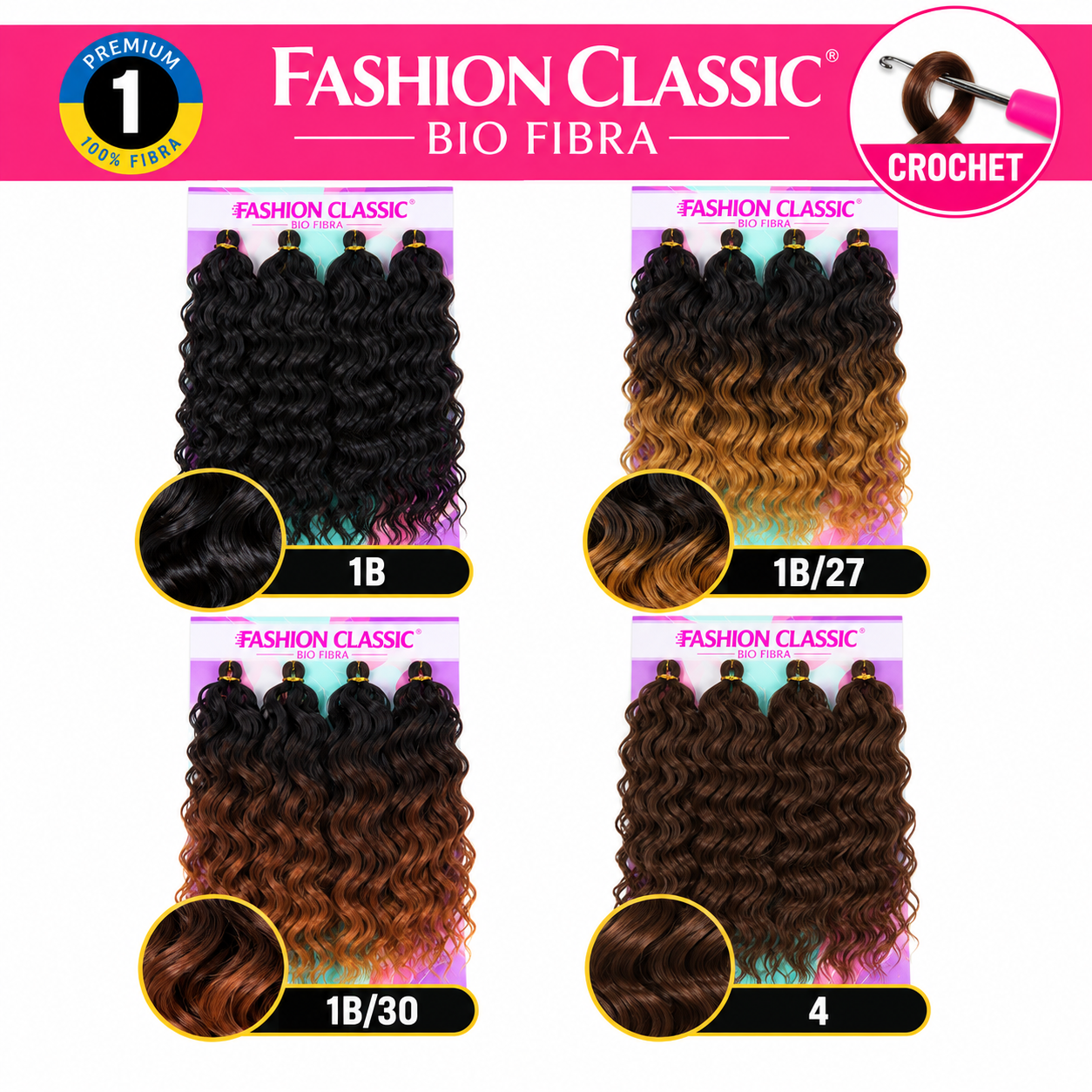 Nuancier Andressa Fashion Classic Bio Fibra Nuancier Fashion Classic Andressa – coloris 1B, 1B/27, 1B/30 et 4